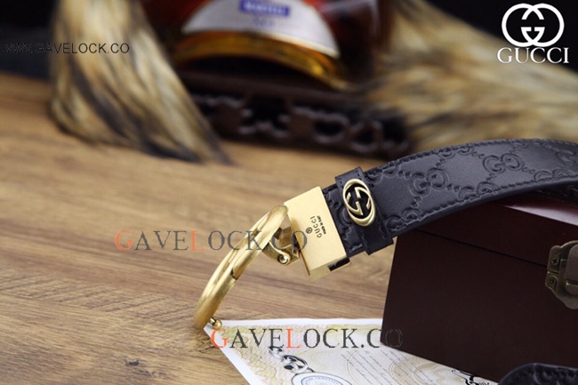 Gucci Black Leather Belt Gold Rotary Buckle Made In Italy